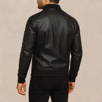 Men's Soft Lambskin Leather Jacket, Slim Fit Cafe Racer Bomber,  Black Modern Moto jacket