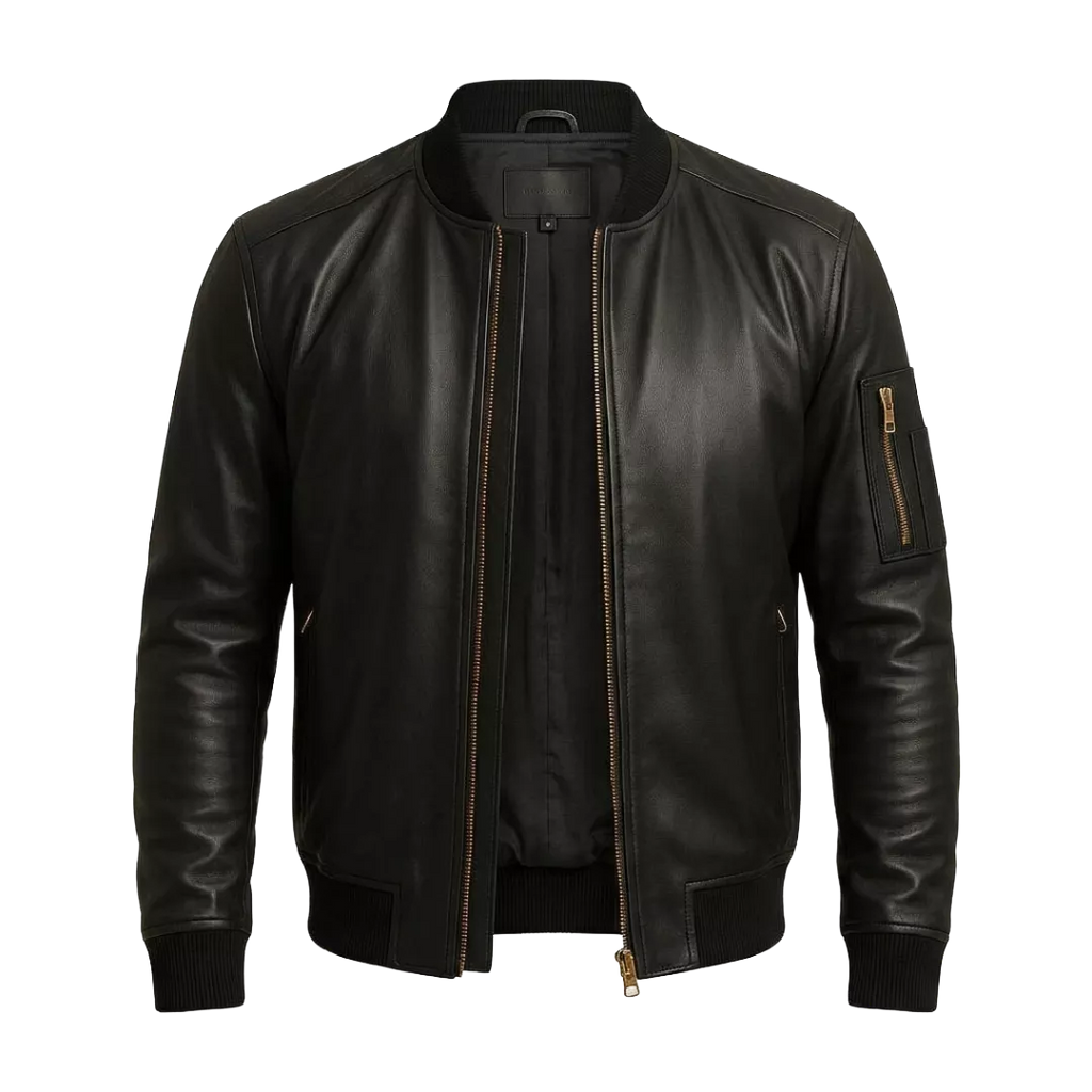 Men's Soft Lambskin Leather Jacket, Slim Fit Cafe Racer Bomber,  Black Modern Moto jacket