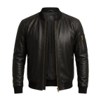 Men's Soft Lambskin Leather Jacket, Slim Fit Cafe Racer Bomber,  Black Modern Moto jacket