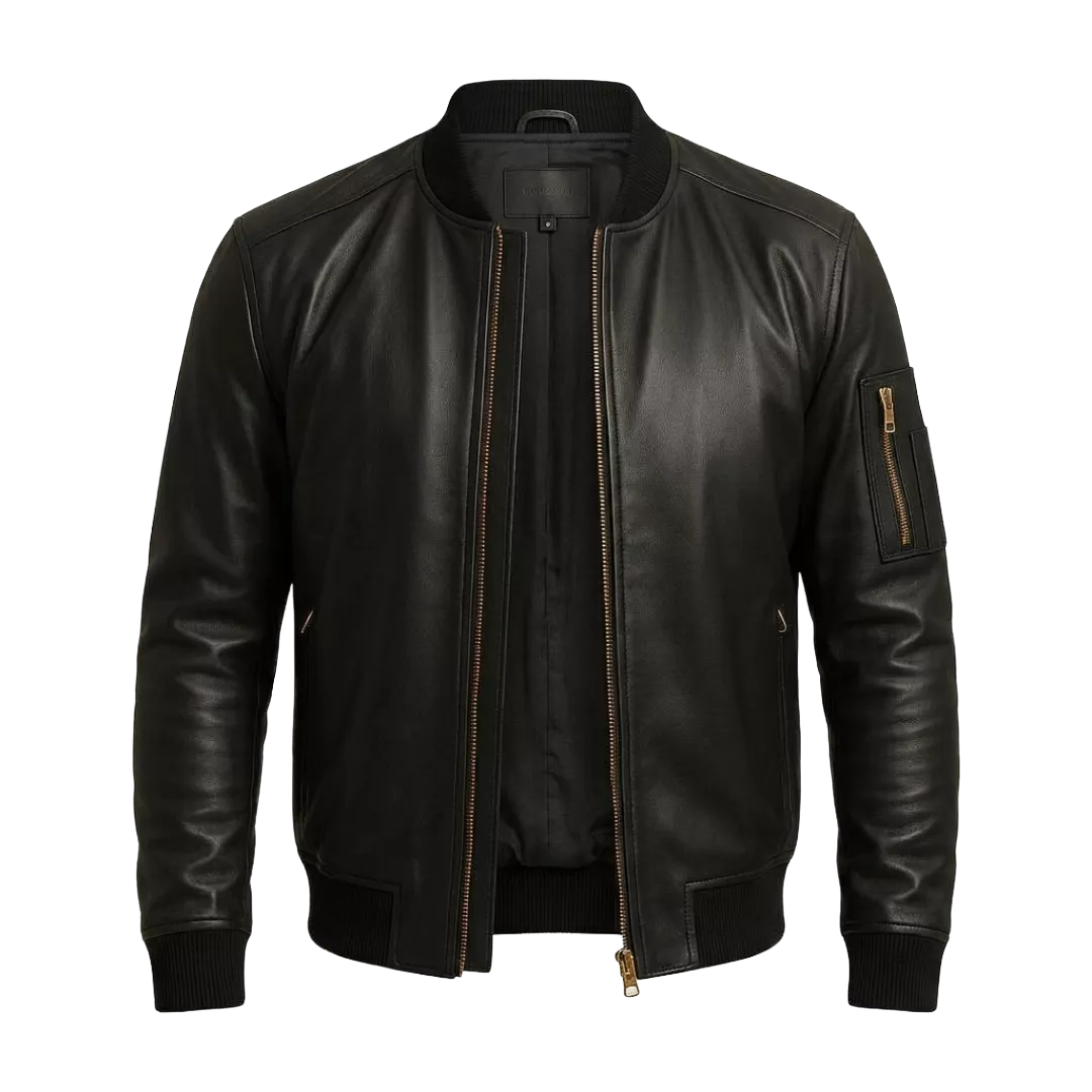 Men's Soft Lambskin Leather Jacket, Slim Fit Cafe Racer Bomber,  Black Modern Moto jacket