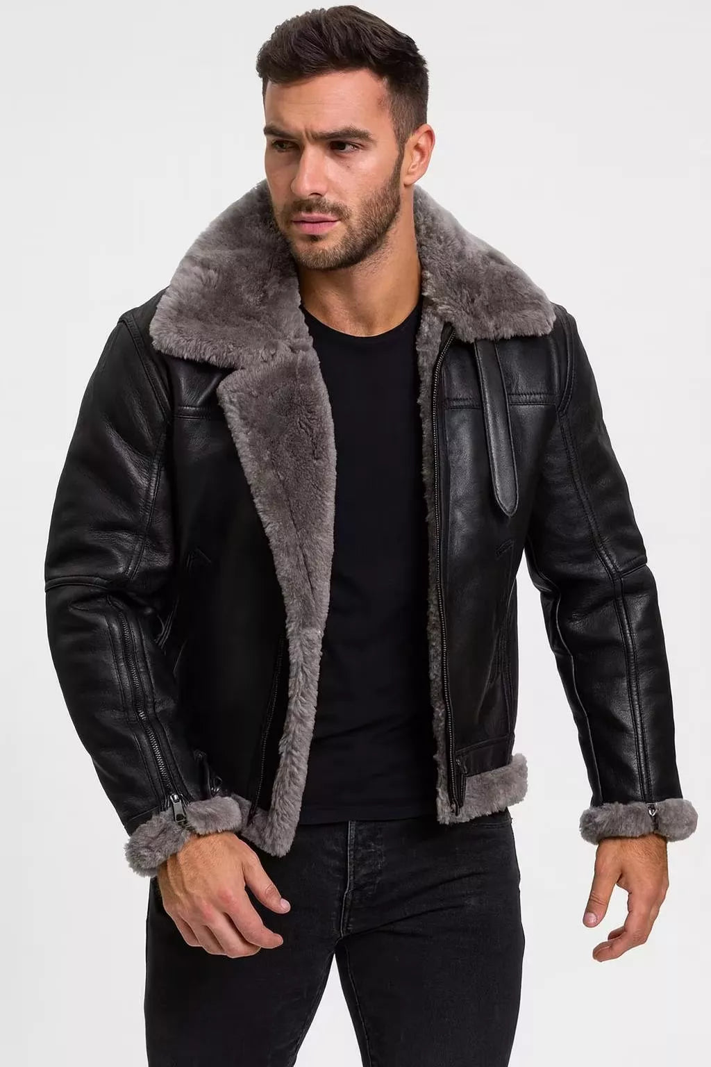 Men’s Real Leather Aviator Jacket | B3 Bomber Shearling Coat