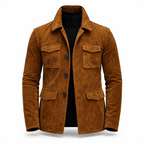 Men’s Genuine Suede Leather Safari Jacket | Luxury Brown Utility Jacket