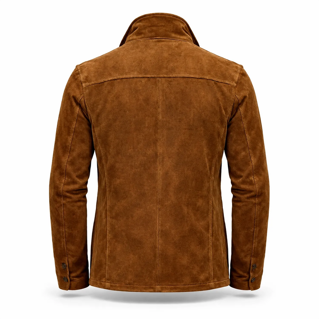 Men’s Genuine Suede Leather Safari Jacket | Luxury Brown Utility Jacket