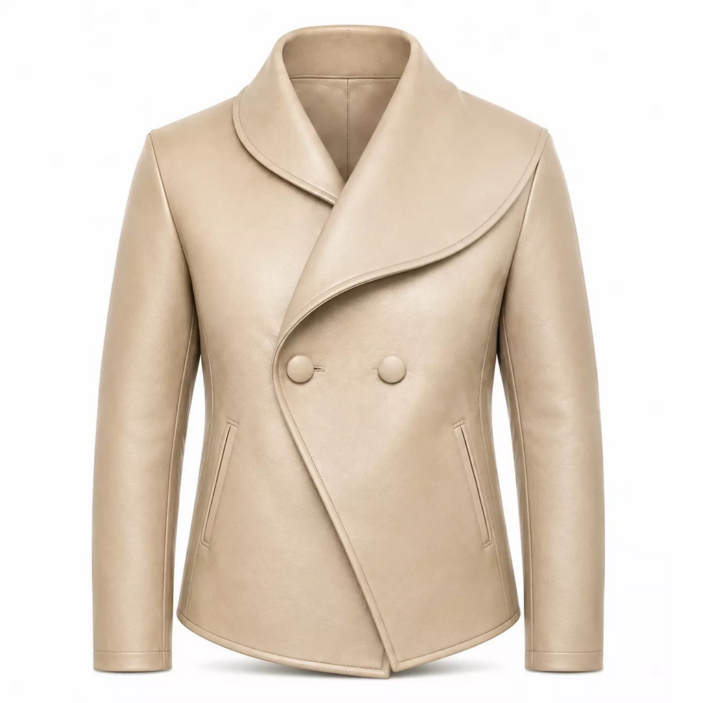 Men’s Wrap Leather Jacket | Asymmetric Button Front Blazer Style Coat