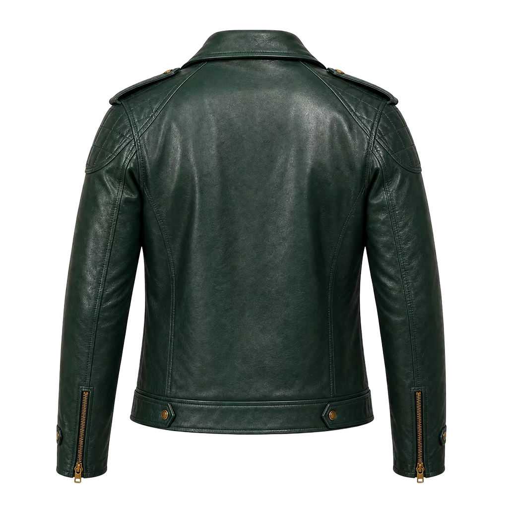 Men’s Vintage Green Leather Motorcycle Jacket | Belted Rider Style
