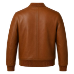 Men’s Cognac Brown Leather Bomber Jacket | Ribbed Collar Zip Flight Jacket