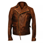 Men’s Brown Leather Jacket | Vintage Military Inspired Superhero Style Coat