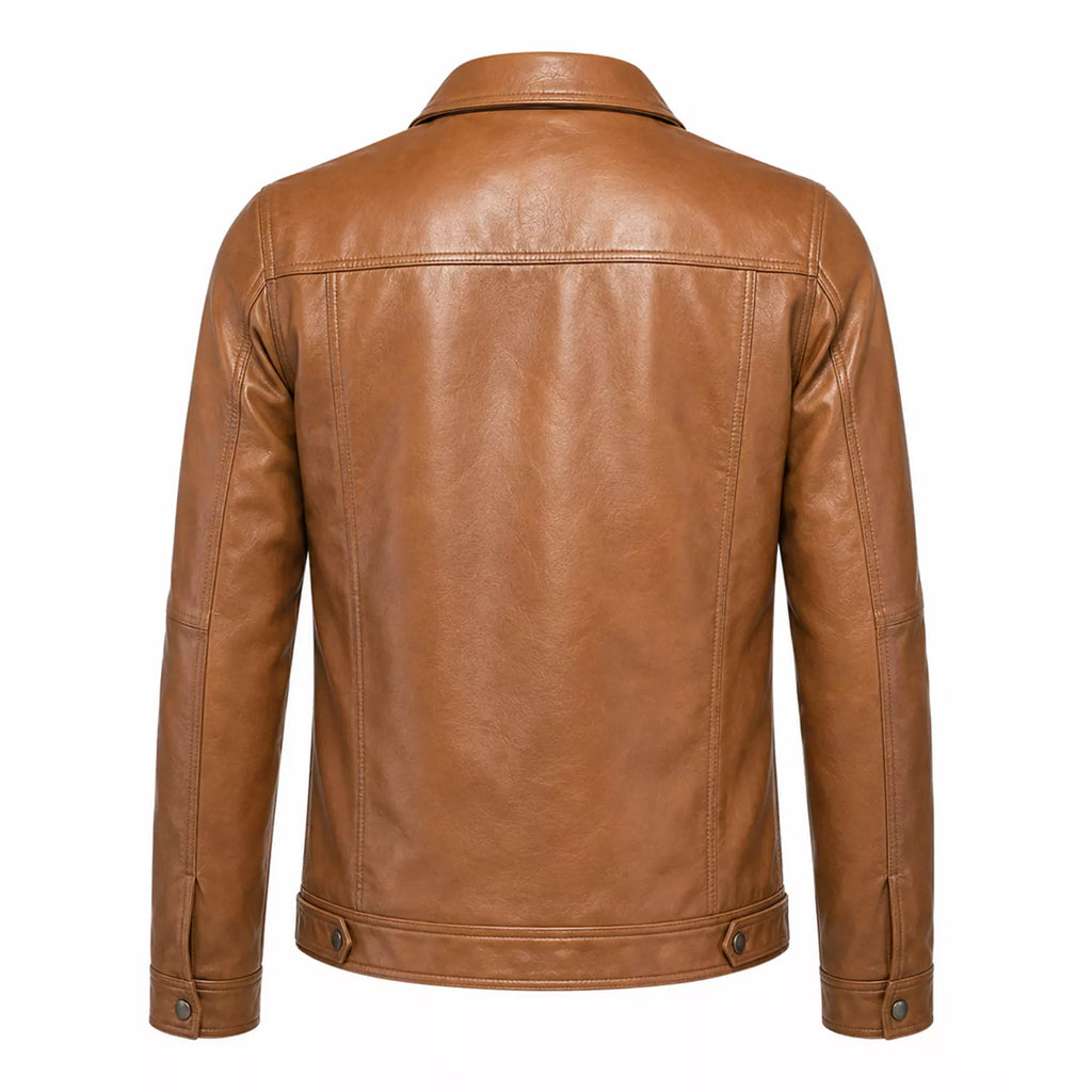 Men’s Tan Leather Trucker Jacket | Classic Western Style