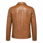 Men’s Tan Leather Trucker Jacket | Classic Western Style