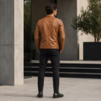 Men’s Tan Leather Trucker Jacket | Classic Western Style