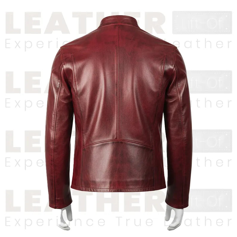 Men’s Burgundy Leather Cafe Racer Jacket | Vintage Biker Style