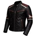 Men's Black Burgundy Cafe Racer Leather Jacket - Vintage Biker Motorcycle Coat
