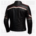 Men's Black Burgundy Cafe Racer Leather Jacket - Vintage Biker Motorcycle Coat