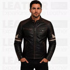 Vintage Biker Leather Jacket for Men - Retro Distressed Leather Coat