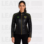 Women’s Brazil Soccer Fan Leather Jacket | Black Gold Zip Biker Jacket