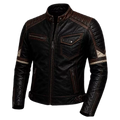 Vintage Biker Leather Jacket for Men - Retro Distressed Leather Coat