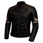 Vintage Biker Leather Jacket for Men - Retro Distressed Leather Coat