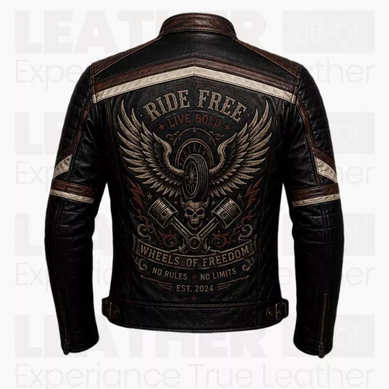 Vintage Biker Leather Jacket for Men - Retro Distressed Leather Coat