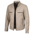 Men's Beige Cafe Racer Leather Jacket – Quilted Motorcycle Rider Jacket