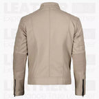 Men's Beige Cafe Racer Leather Jacket – Quilted Motorcycle Rider Jacket