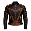 Men's Black & Brown Trending Leather Racer Jacket – Premium Color Block Motorcycle Jacket