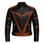 Men's Black & Brown Trending Leather Racer Jacket – Premium Color Block Motorcycle Jacket