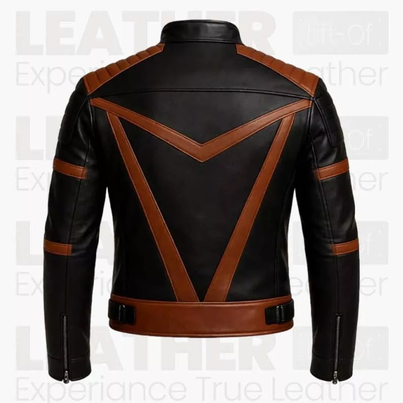 Men's Black & Brown Trending Leather Racer Jacket – Premium Color Block Motorcycle Jacket