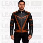 Men's Black & Brown Trending Leather Racer Jacket – Premium Color Block Motorcycle Jacket