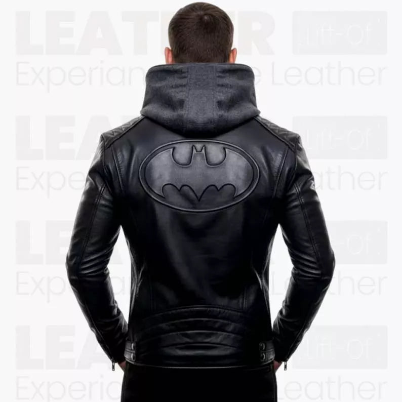 Batman Hoodie for Men - Black Superhero Biker Jacket - Motorcycle Leather Coat - Cosplay Jacket
