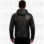 Batman Inspired Black Leather Hooded Jacket for Men - Superhero Style Zip Up Hoodie Jacket