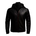 Batman Inspired Black Leather Hooded Jacket for Men - Superhero Style Zip Up Hoodie Jacket