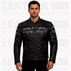 Skull Leather Jacket for Men - Gothic Biker Jacket - Black Motorcycle Coat