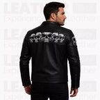 Skull Leather Jacket for Men - Gothic Biker Jacket - Black Motorcycle Coat