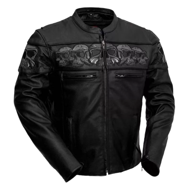 Skull Leather Jacket for Men - Gothic Biker Jacket - Black Motorcycle Coat