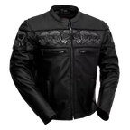 Skull Leather Jacket for Men - Gothic Biker Jacket - Black Motorcycle Coat