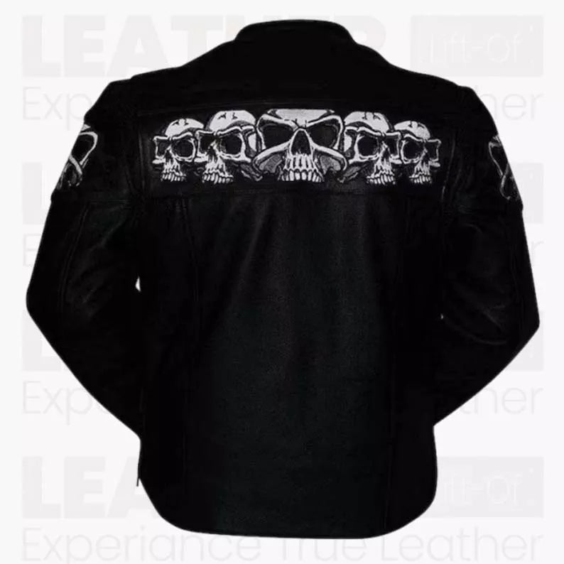 Skull Leather Jacket for Men - Gothic Biker Jacket - Black Motorcycle Coat