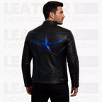Captain America Inspired Black Leather Jacket for Men - Blue Star Motorcycle Jacket