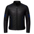 Captain America Inspired Black Leather Jacket for Men - Blue Star Motorcycle Jacket