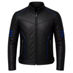 Captain America Inspired Black Leather Jacket for Men - Blue Star Motorcycle Jacket