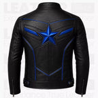 Captain America Inspired Black Leather Jacket for Men - Blue Star Motorcycle Jacket