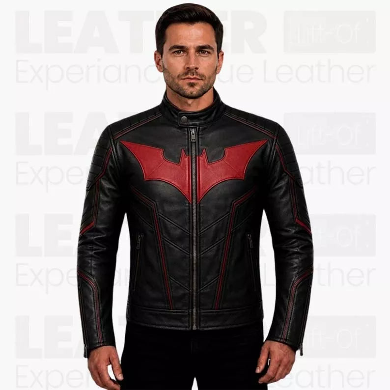 Batman Beyond Inspired Black Red Leather Jacket for Men | Superhero Motorcycle Biker Jacket -