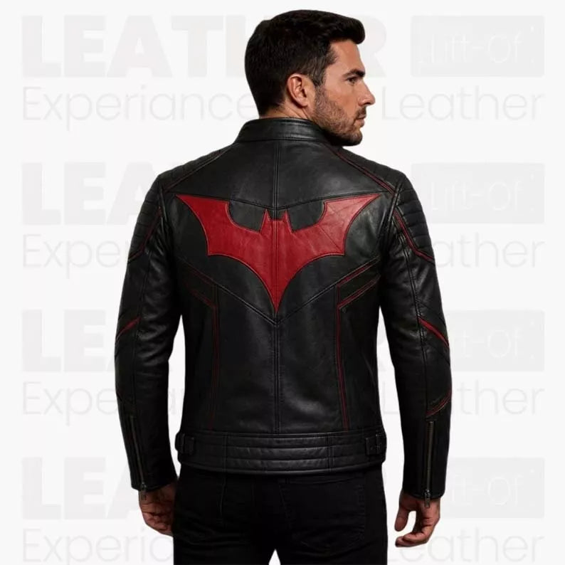 Batman Beyond Inspired Black Red Leather Jacket for Men | Superhero Motorcycle Biker Jacket -