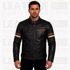Men's Vintage Cafe Racer Motorcycle Coat - Black Biker Outerwear - Retro Ride To Live Style description : Classic Motorcycle Style Meets Timeless Craftsmanship