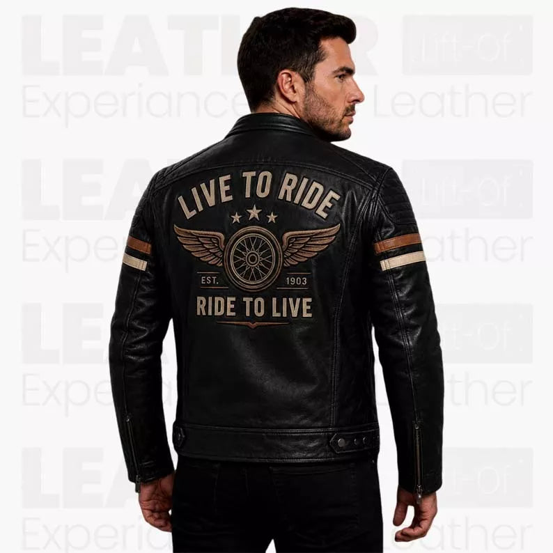 Men's Vintage Cafe Racer Motorcycle Coat - Black Biker Outerwear - Retro Ride To Live Style description : Classic Motorcycle Style Meets Timeless Craftsmanship
