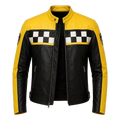 Men's Yellow Black Racing Motorcycle Coat - Cafe Racer Outerwear - Checkered Biker Style description : Inspired by Classic Racing Heritage