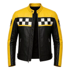 Men's Yellow Black Racing Motorcycle Coat - Cafe Racer Outerwear - Checkered Biker Style description : Inspired by Classic Racing Heritage