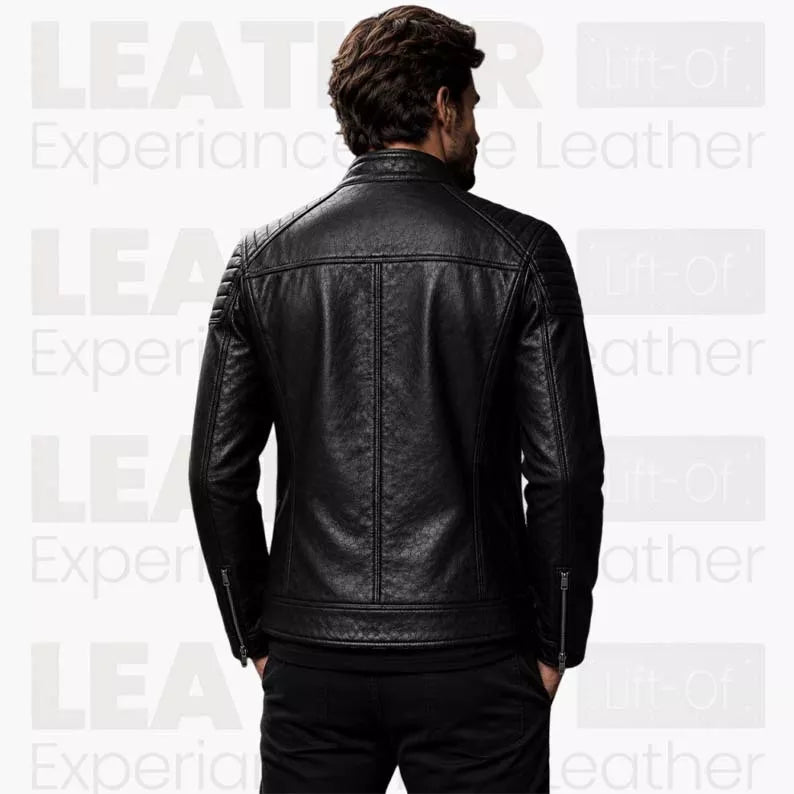 Men’s Black Biker Leather Jacket | Quilted Café Racer Jacket