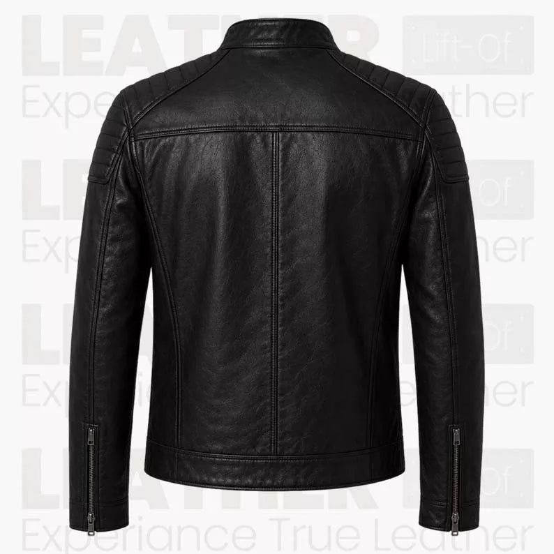 Men’s Black Biker Leather Jacket | Quilted Café Racer Jacket