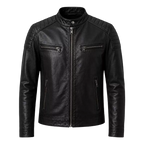 Men’s Black Biker Leather Jacket | Quilted Café Racer Jacket