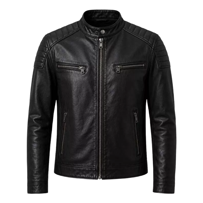 Men’s Black Biker Leather Jacket | Quilted Café Racer Jacket